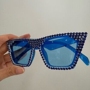 Blue Rhinestone-Embellished Sunglasses